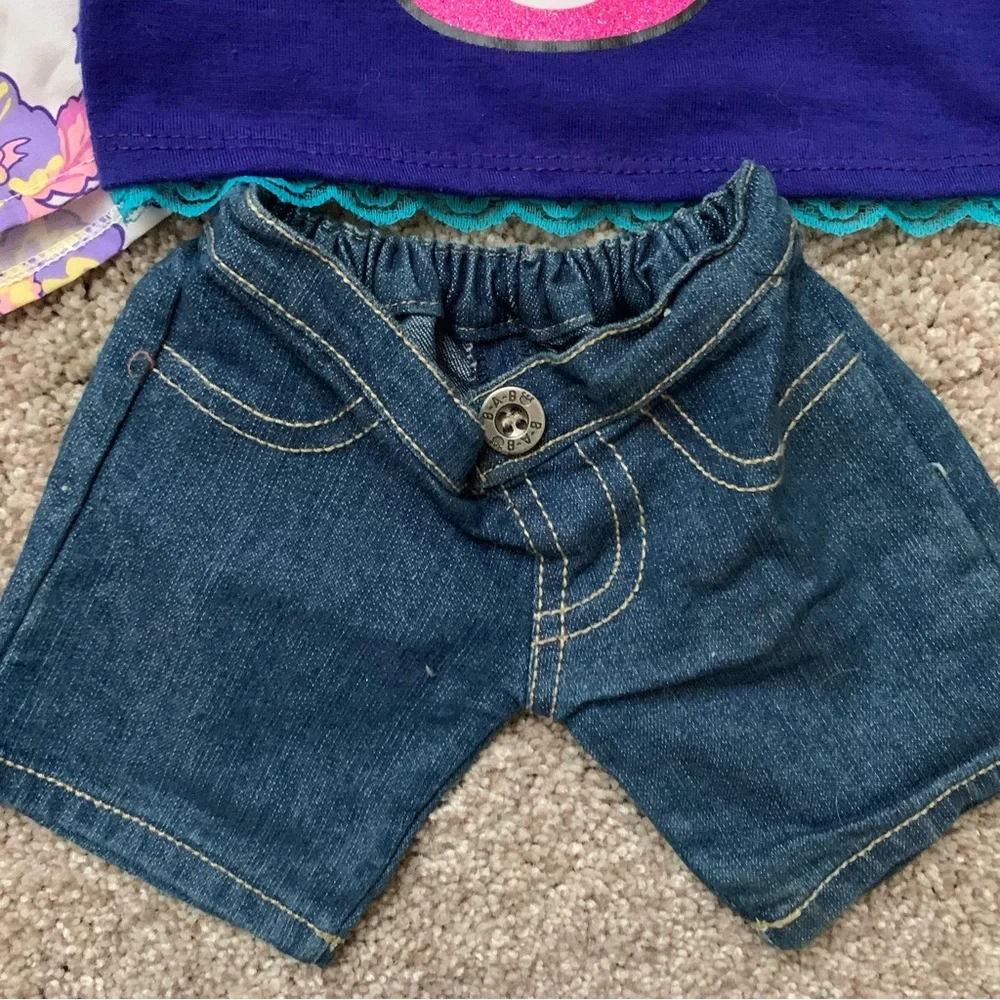 Lot Set Build A Bear Girls Clothes: Dress/Shoes/Moana Top/Cat Shirt/Jeans/Skirt